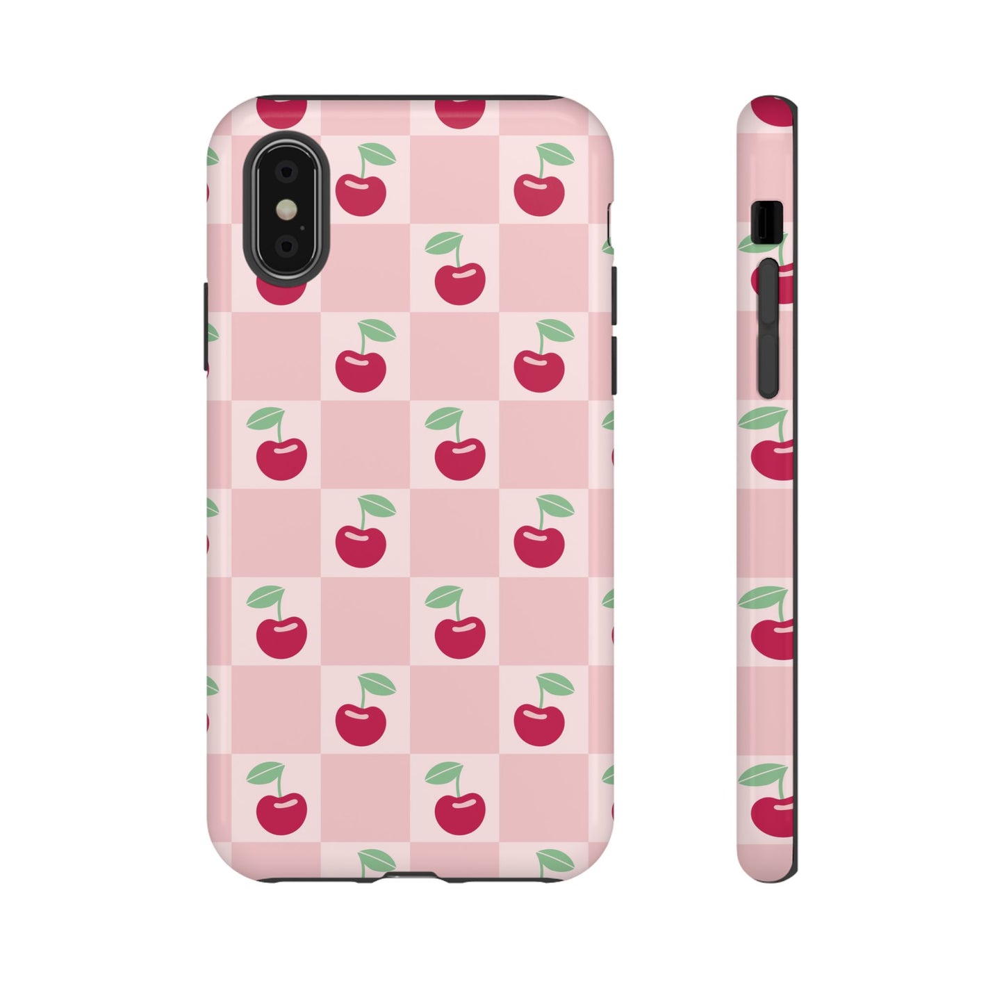 Pink Checkered Cherry Tough iPhone Cases | iPhone 15, 14, 13, 12-7 | Samsung Galaxy | Google Pixel