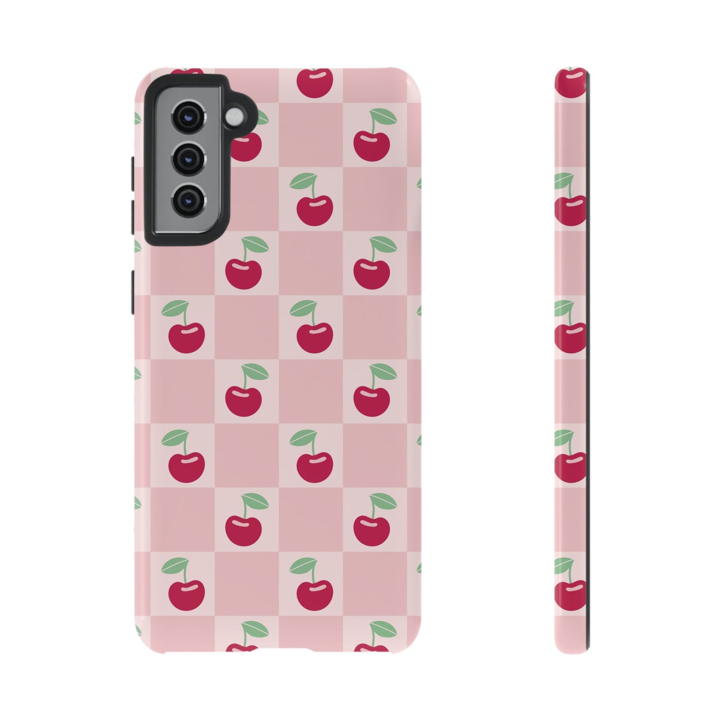 Pink Checkered Cherry Tough iPhone Cases | iPhone 15, 14, 13, 12-7 | Samsung Galaxy | Google Pixel