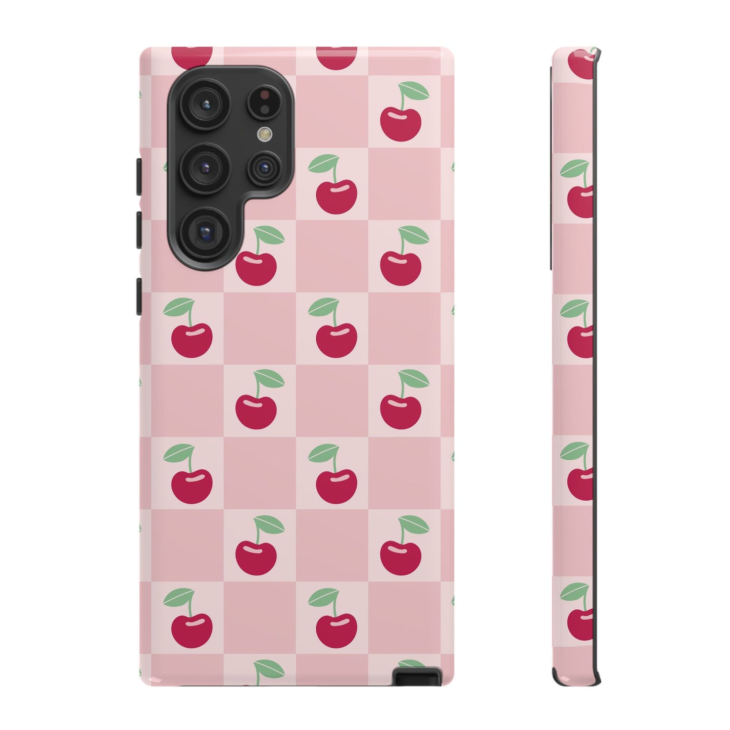 Pink Checkered Cherry Tough iPhone Cases | iPhone 15, 14, 13, 12-7 | Samsung Galaxy | Google Pixel