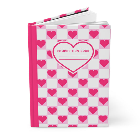 5.75x8" Hardcover PINK HEARTS Composition Book, 150 lined pages, Unique Valentine's Day Gift for Kids/Classmate/Coworker/Best Friend