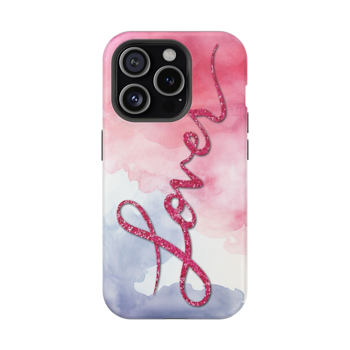 MagSafe Tough Cases | LOVER Watercolor Pink Blue Glitter | iPhone 15, 14, 13  | Perfect Unique Valentine's Day Gift for Wife, Girlfriend