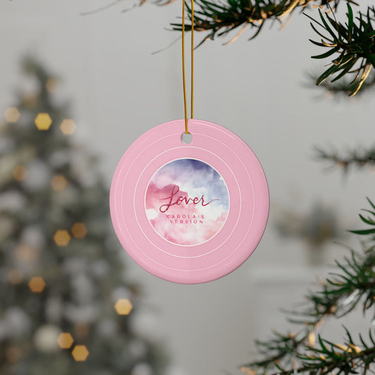 Personalized Ceramic Ornament, LOVER Pink Clouds Vinyl Record | CUSTOM VERSION's Name or Era | 4" x 4" | Swiftie Gift Fan Present