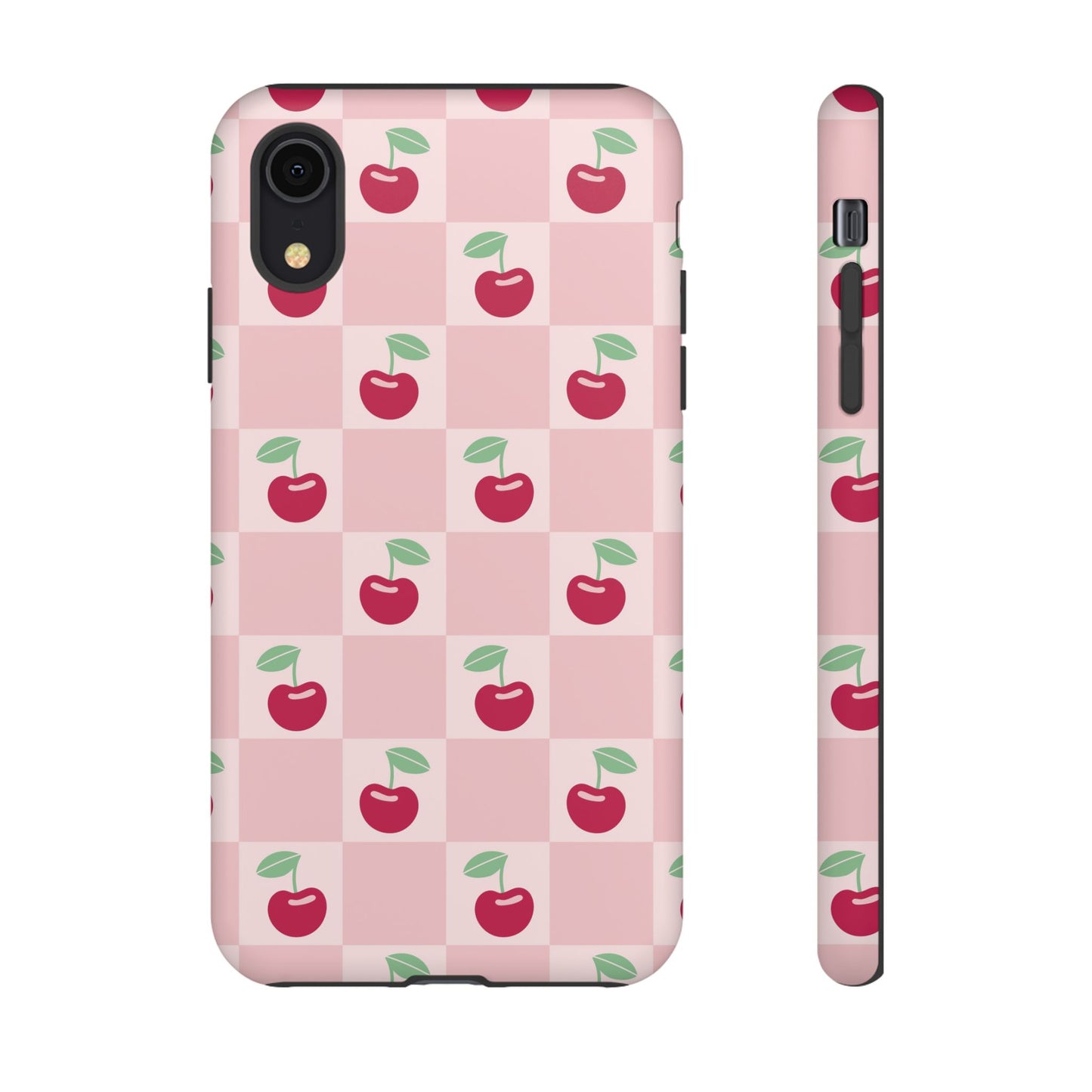 Pink Checkered Cherry Tough iPhone Cases | iPhone 15, 14, 13, 12-7 | Samsung Galaxy | Google Pixel