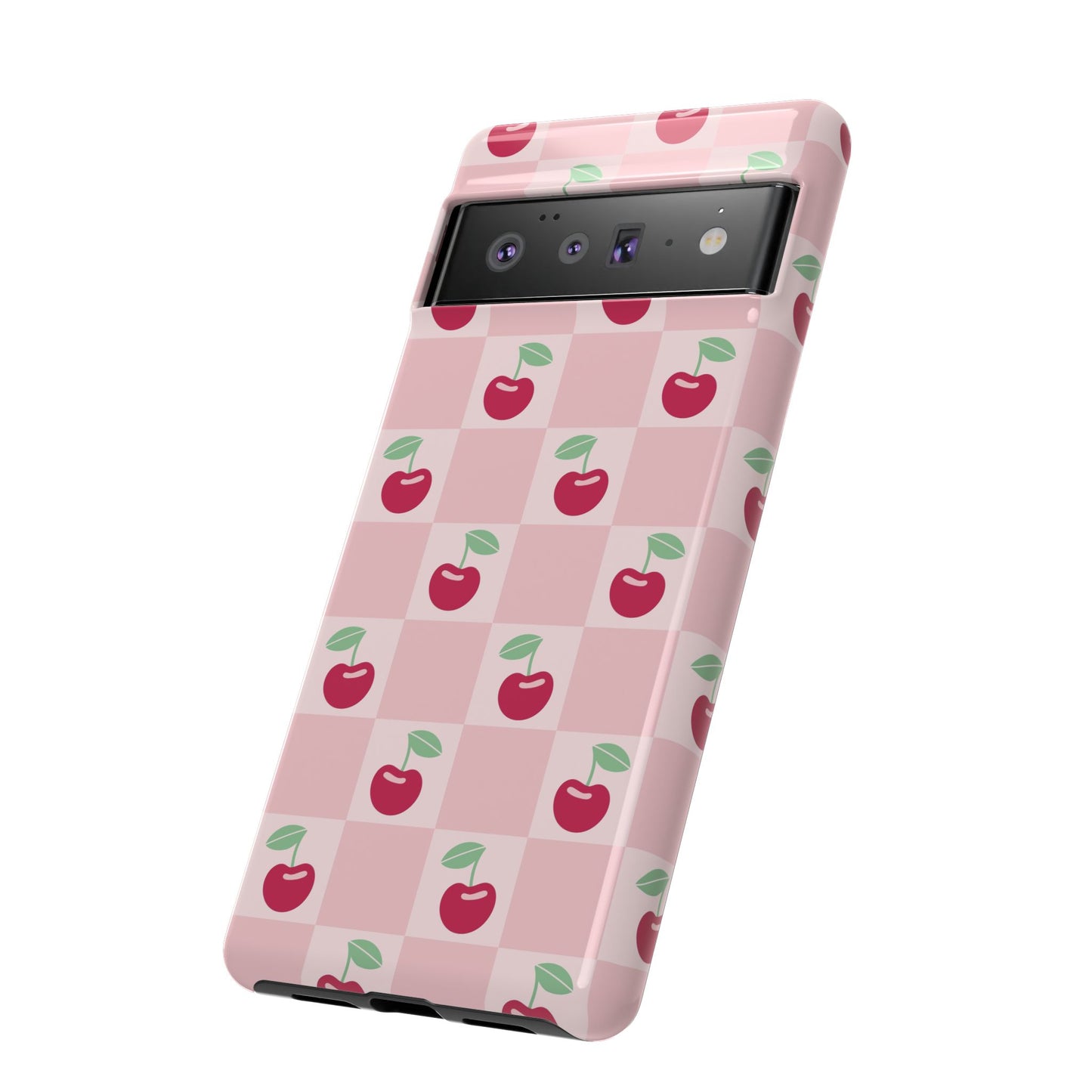 Pink Checkered Cherry Tough iPhone Cases | iPhone 15, 14, 13, 12-7 | Samsung Galaxy | Google Pixel