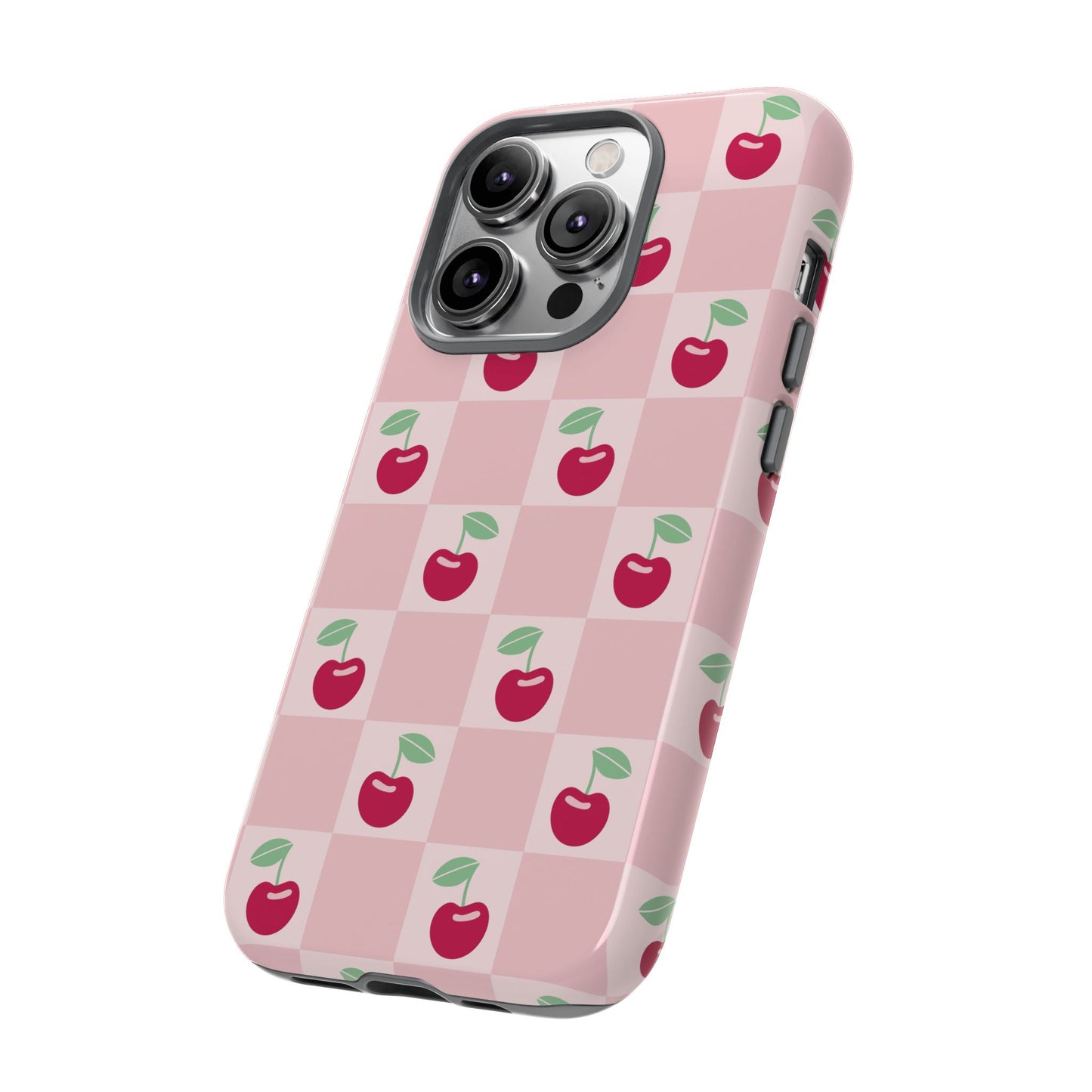 Pink Checkered Cherry Tough iPhone Cases | iPhone 15, 14, 13, 12-7 | Samsung Galaxy | Google Pixel