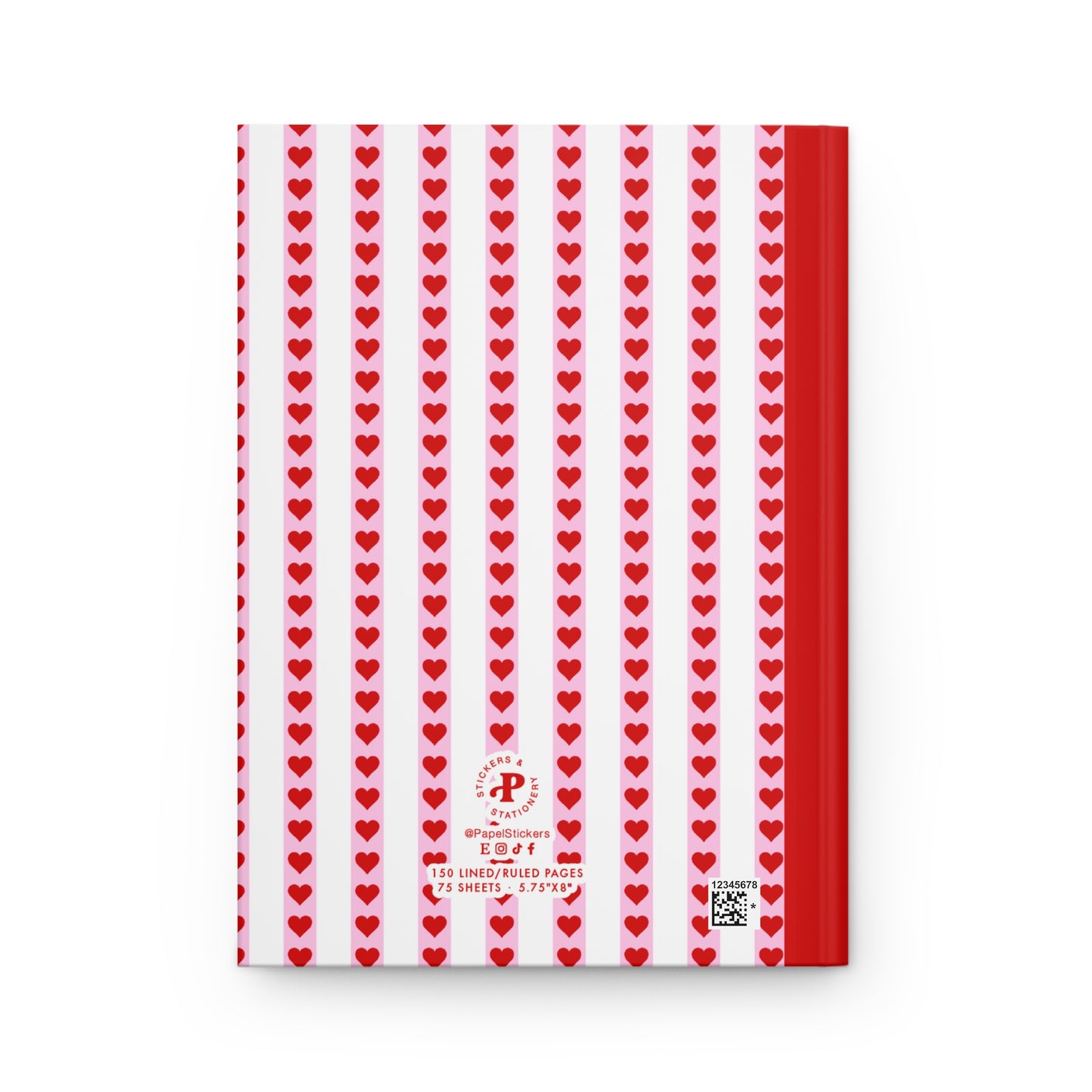 5.75x8" Hardcover MINI RED Hearts Composition Book, 150 lined pages, Unique Valentine's Day Gift for Kids/Classmate/Coworker/Best Friend