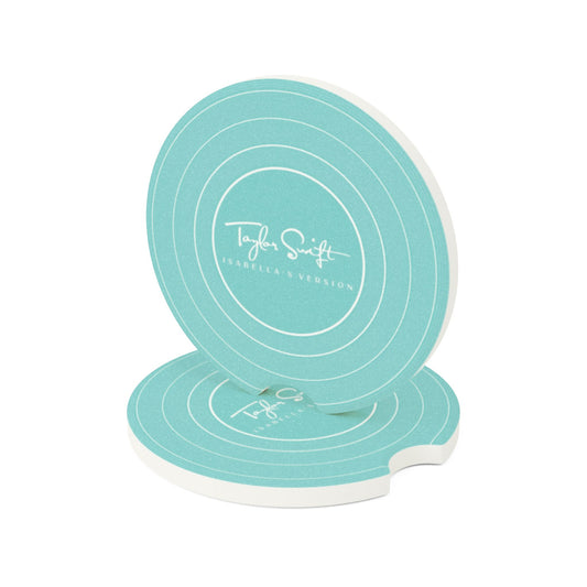 Personalized AQUA Blue Vinyl Record Soapstone Car Coaster, CUSTOM VERSION's Name | 2.6" x 2.6" round | Swiftie Fan Gift