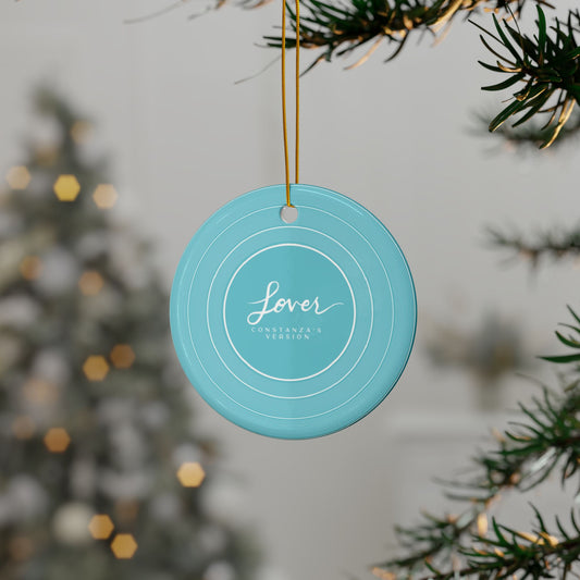 Personalized Ceramic Ornament, LOVER Blue Clouds Vinyl Record | CUSTOM VERSION's Name or Era | 4" x 4" | Swiftie Gift Fan Present