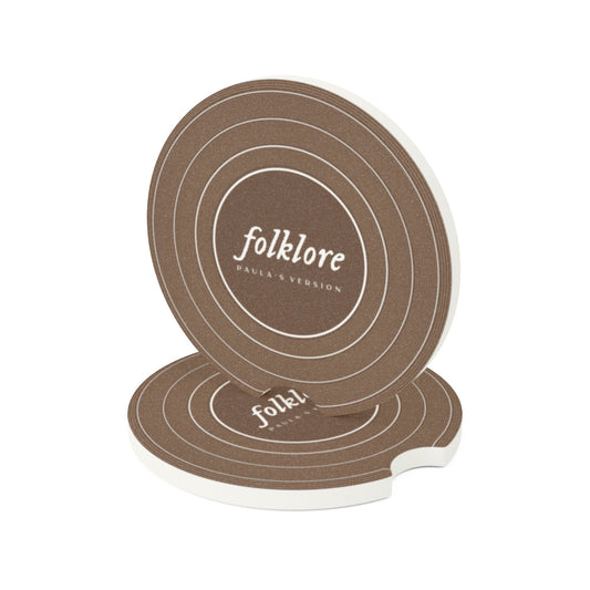 Personalized FOLKLORE Brown Vinyl Record Soapstone Car Coaster, CUSTOMIZED VERSION'S Name | 2.6" x 2.6" round | Swiftie Fan Gift