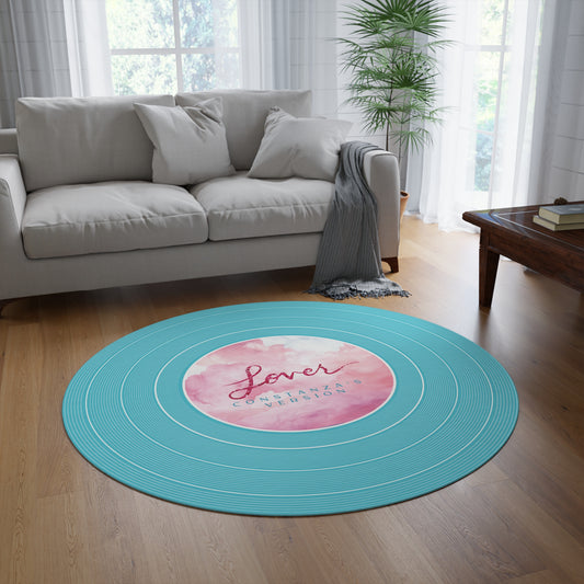 Personalized Round Rug LOVER Blue Clouds Vinyl Record | CUSTOM VERSION, Name or Era | 60" x 60" | Swiftie Gift Fan Present