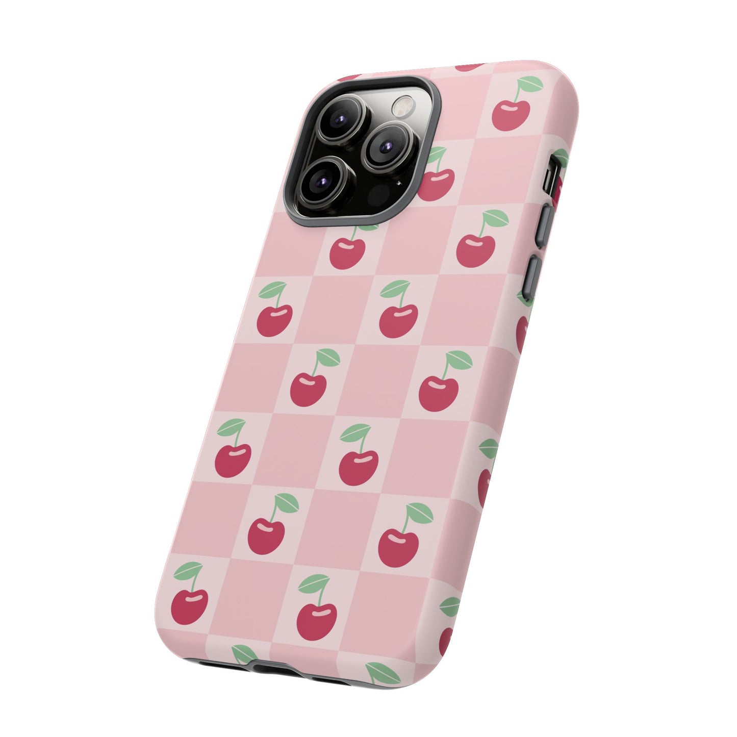 Pink Checkered Cherry Tough iPhone Cases | iPhone 15, 14, 13, 12-7 | Samsung Galaxy | Google Pixel