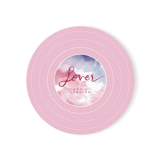 Personalized Cork Back Coaster LOVER Pink Clouds Vinyl Record | CUSTOM VERSION, Name or Era | 4" x 4" | Swiftie Gift Fan Present