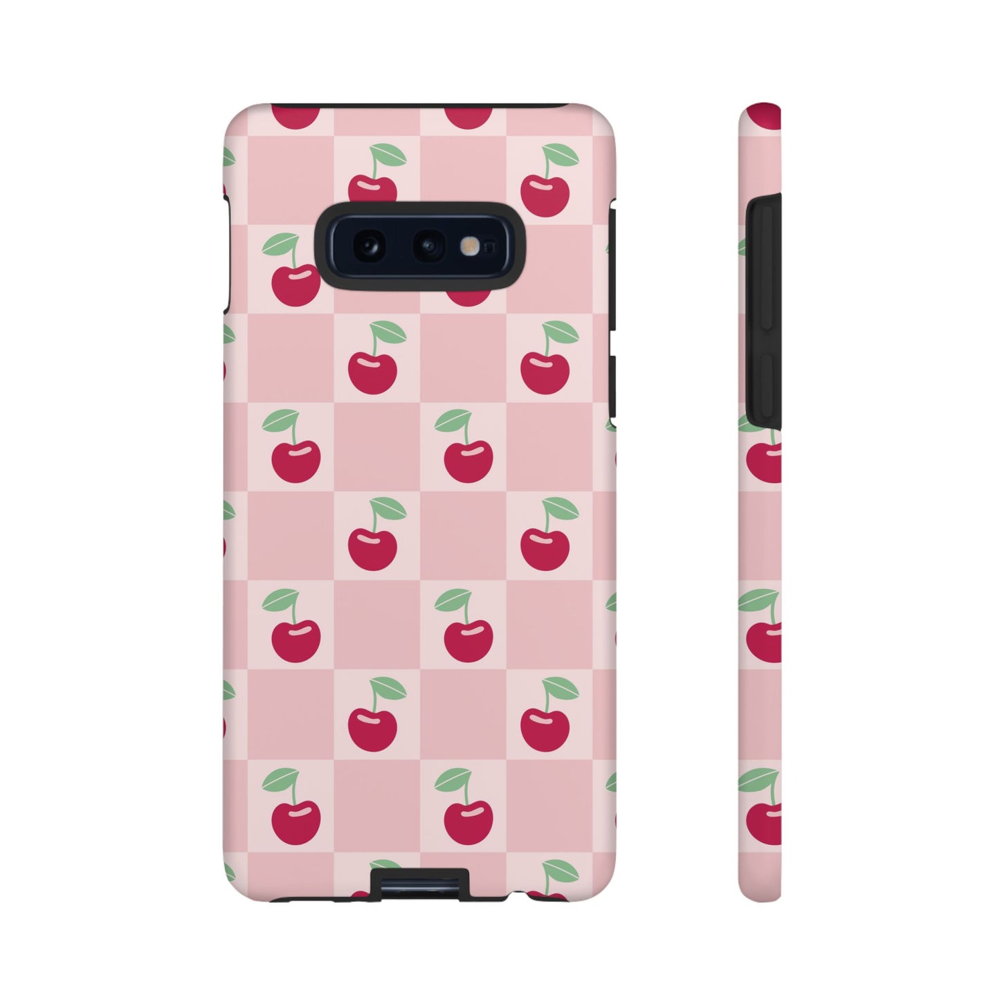 Pink Checkered Cherry Tough iPhone Cases | iPhone 15, 14, 13, 12-7 | Samsung Galaxy | Google Pixel