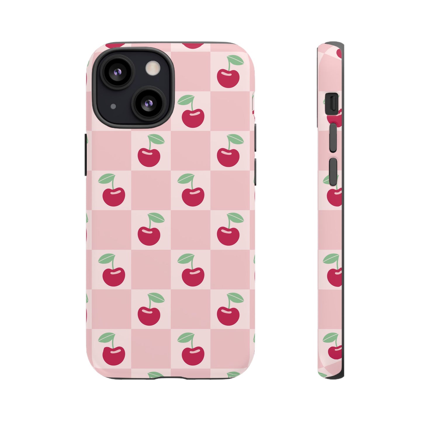 Pink Checkered Cherry Tough iPhone Cases | iPhone 15, 14, 13, 12-7 | Samsung Galaxy | Google Pixel