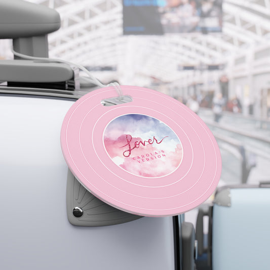 Personalized Luggage Tags, LOVER Pink Clouds Vinyl Record | CUSTOM Version Name or ERA | Round 4" x 4" | Swiftie Fan Gift Present