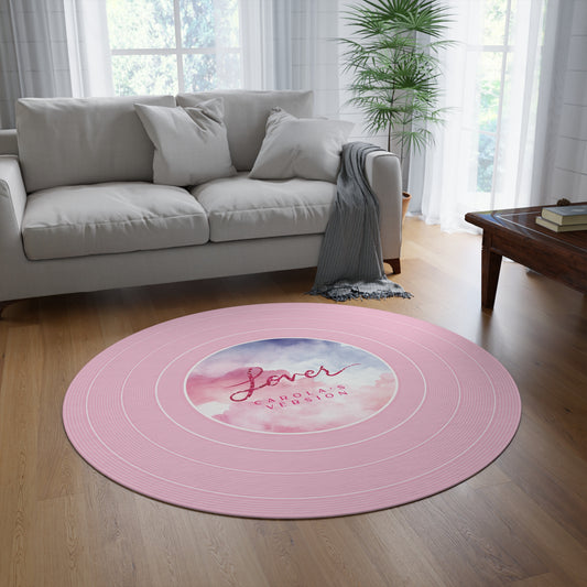 Personalized Round Rug LOVER Pink Clouds Vinyl Record | CUSTOM VERSION Name and Era | 60" x 60" | Swiftie Gift Fan Present