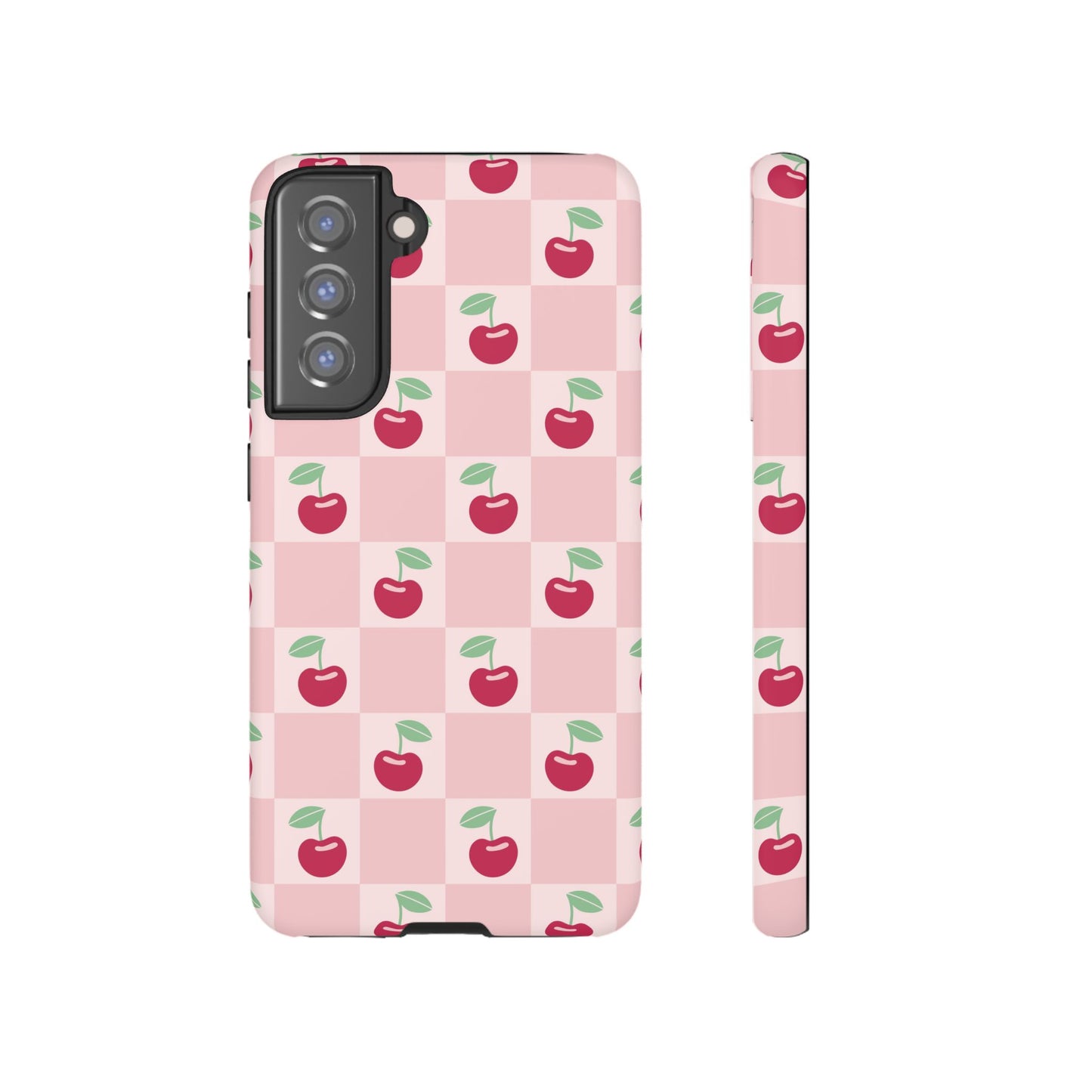 Pink Checkered Cherry Tough iPhone Cases | iPhone 15, 14, 13, 12-7 | Samsung Galaxy | Google Pixel