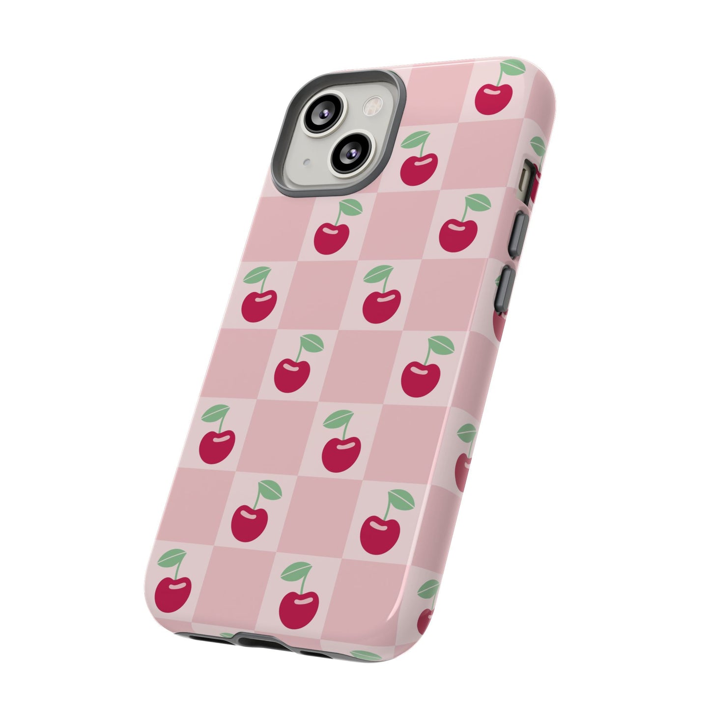 Pink Checkered Cherry Tough iPhone Cases | iPhone 15, 14, 13, 12-7 | Samsung Galaxy | Google Pixel