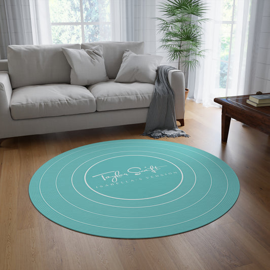 Personalized Round Rug AQUA BLUE Vinyl Record | CUSTOM Version, Name and Era | 60" x 60" | Swiftie Gift Fan Present
