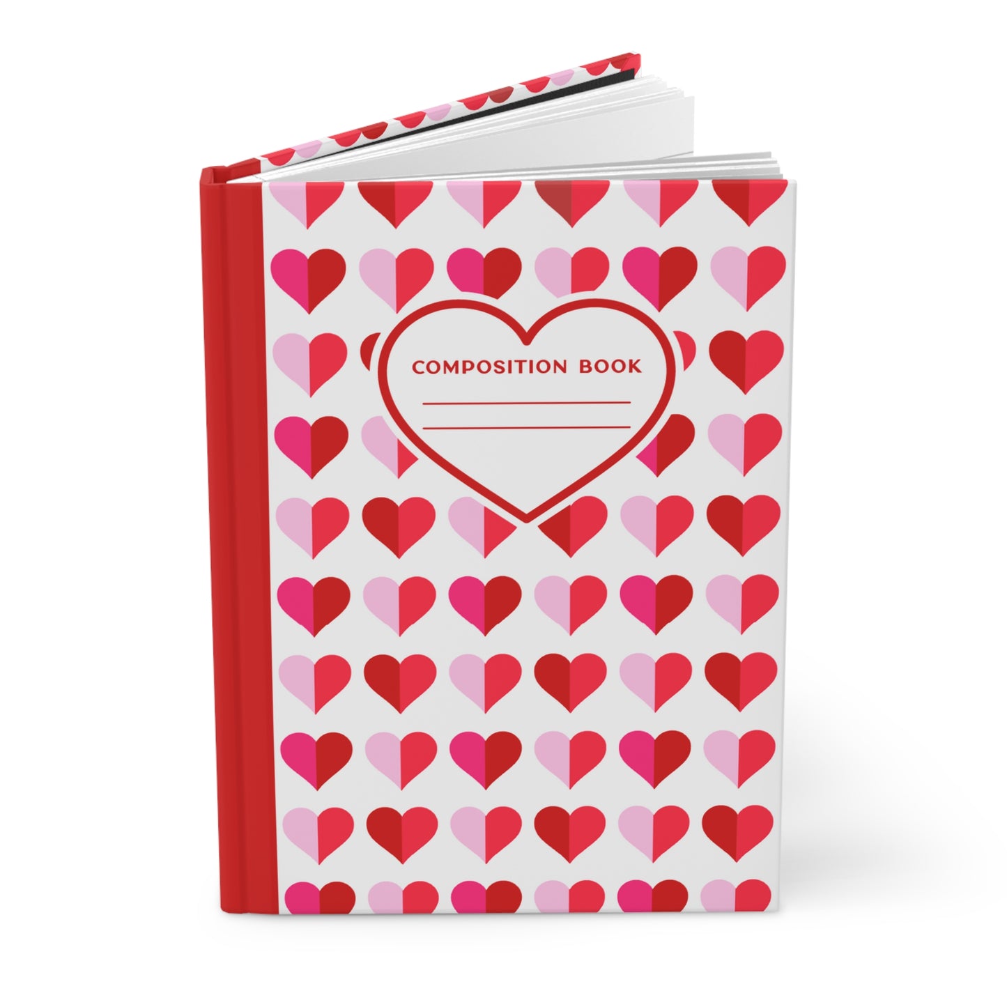 5.75x8" Hardcover RED PINK HEARTS Composition Book, 150 lined pages, Unique Valentine's Day Gift for Kids/Classmate/Coworker/Best Friend