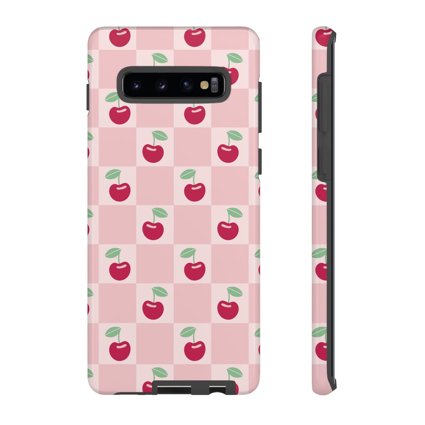 Pink Checkered Cherry Tough iPhone Cases | iPhone 15, 14, 13, 12-7 | Samsung Galaxy | Google Pixel