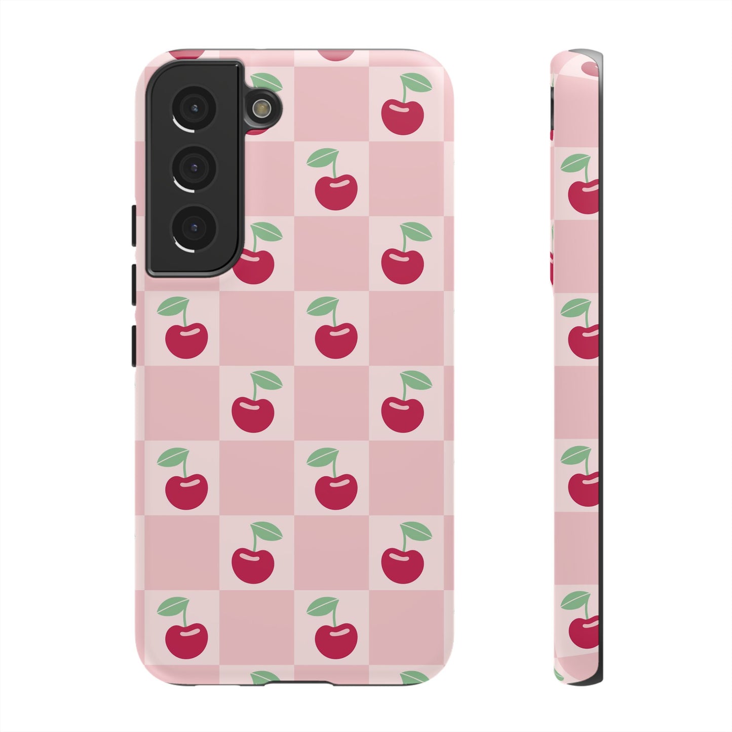 Pink Checkered Cherry Tough iPhone Cases | iPhone 15, 14, 13, 12-7 | Samsung Galaxy | Google Pixel