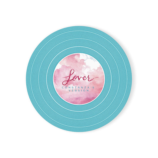 Personalized Cork Back Coaster LOVER Blue Clouds Vinyl Record | CUSTOM VERSION's Name or Era | 4" x 4" | Swiftie Gift Fan Present