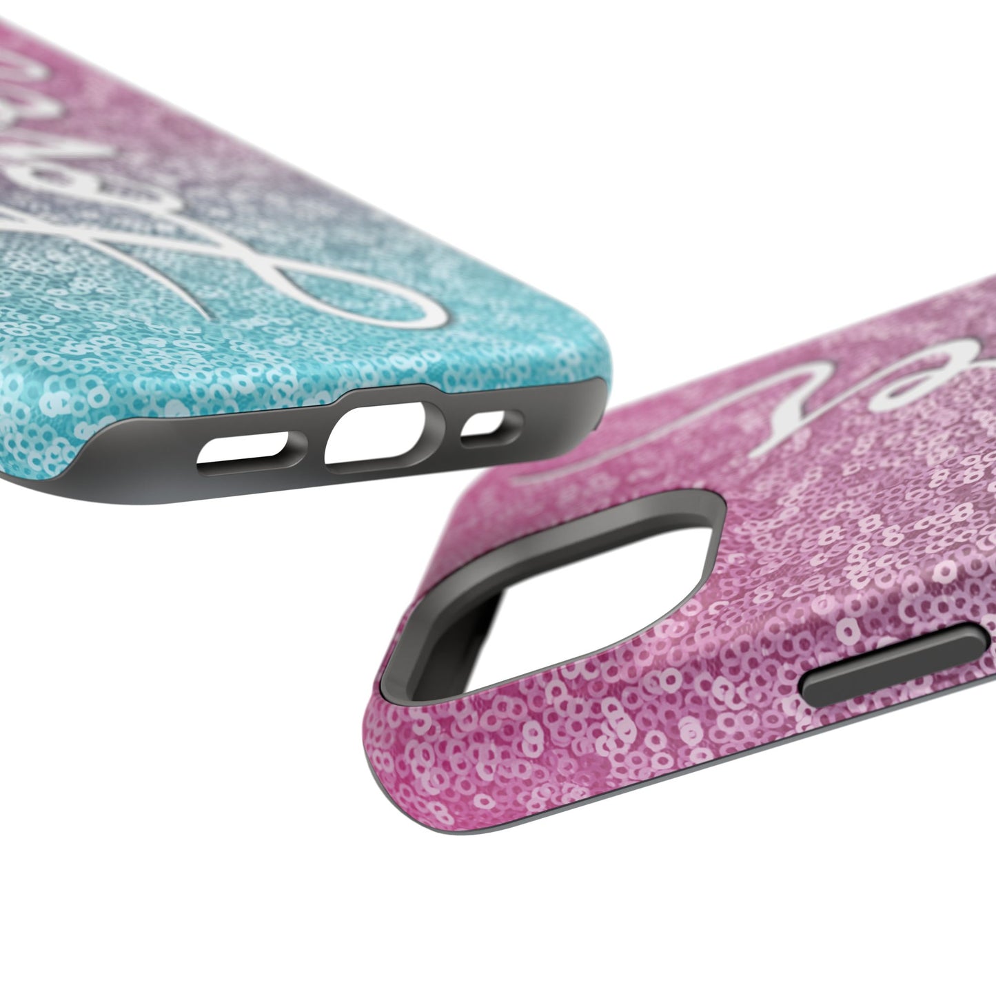 MagSafe Tough Cases | LOVER Pink Blue SEQUIN Glitter | iPhone 15, 14, 13 | Perfect Unique Valentine's Day Gift for Wife, Girlfriend