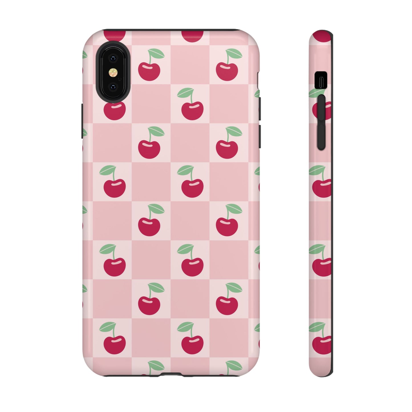 Pink Checkered Cherry Tough iPhone Cases | iPhone 15, 14, 13, 12-7 | Samsung Galaxy | Google Pixel