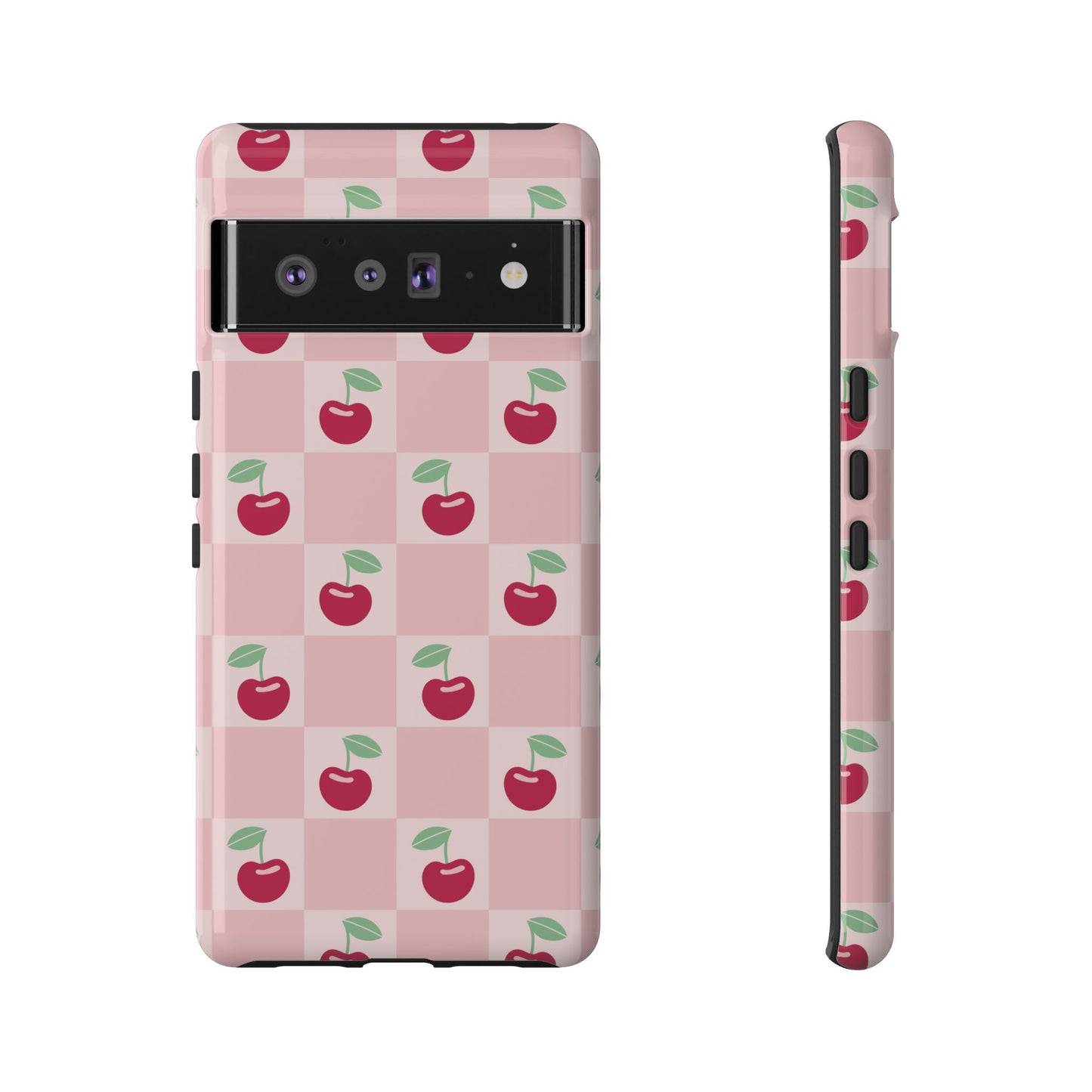 Pink Checkered Cherry Tough iPhone Cases | iPhone 15, 14, 13, 12-7 | Samsung Galaxy | Google Pixel