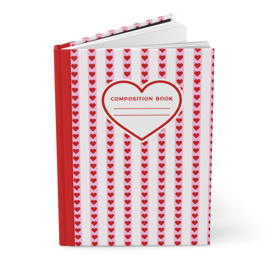 5.75x8" Hardcover MINI RED Hearts Composition Book, 150 lined pages, Unique Valentine's Day Gift for Kids/Classmate/Coworker/Best Friend