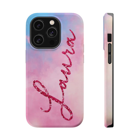 CUSTOM MagSafe Tough Cases | LOVER Faux Pink Glitter Personalized Name | iPhone 15, 14, 13  | Perfect Unique Present Swiftie Fan Gift