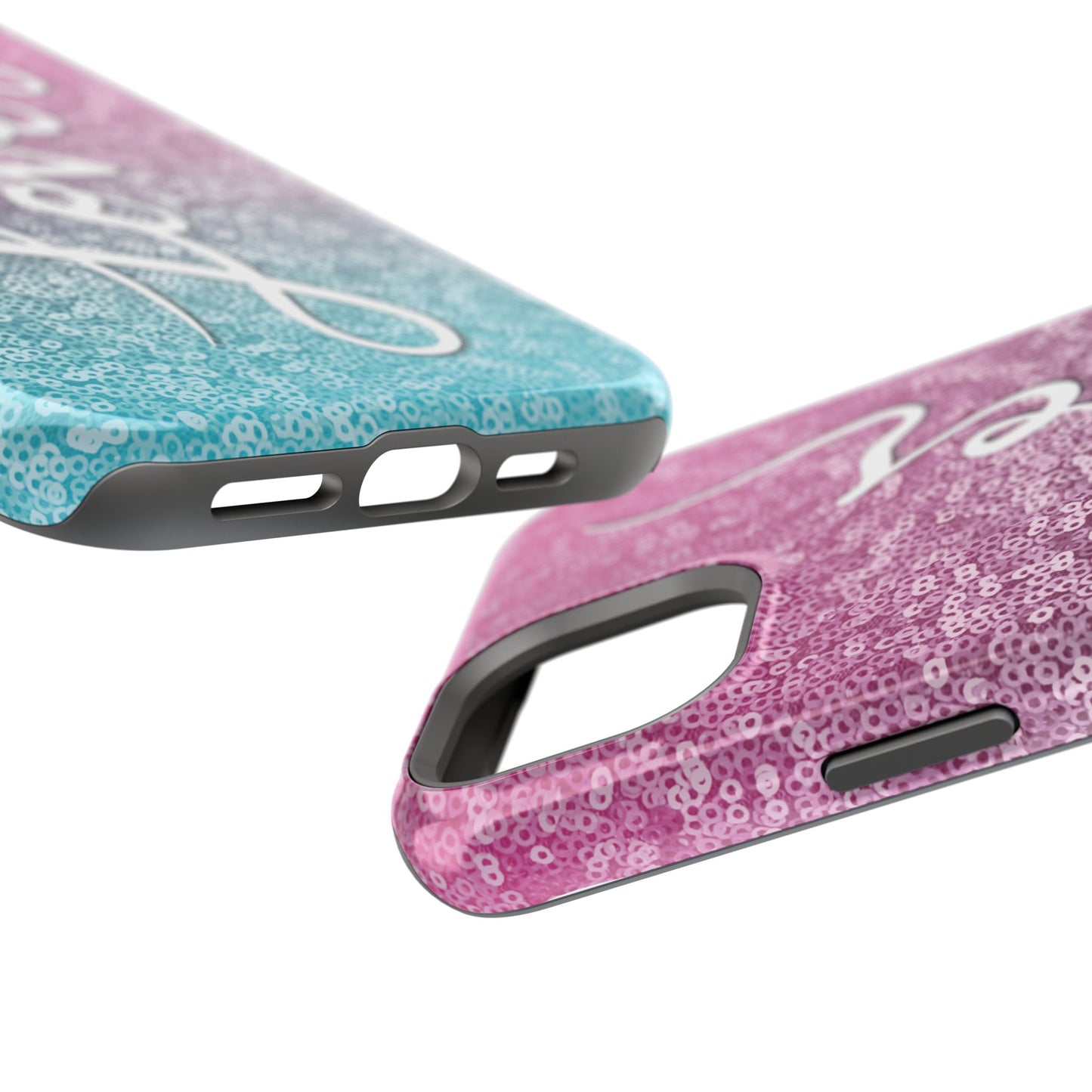 MagSafe Tough Cases | LOVER Pink Blue SEQUIN Glitter | iPhone 15, 14, 13 | Perfect Unique Valentine's Day Gift for Wife, Girlfriend