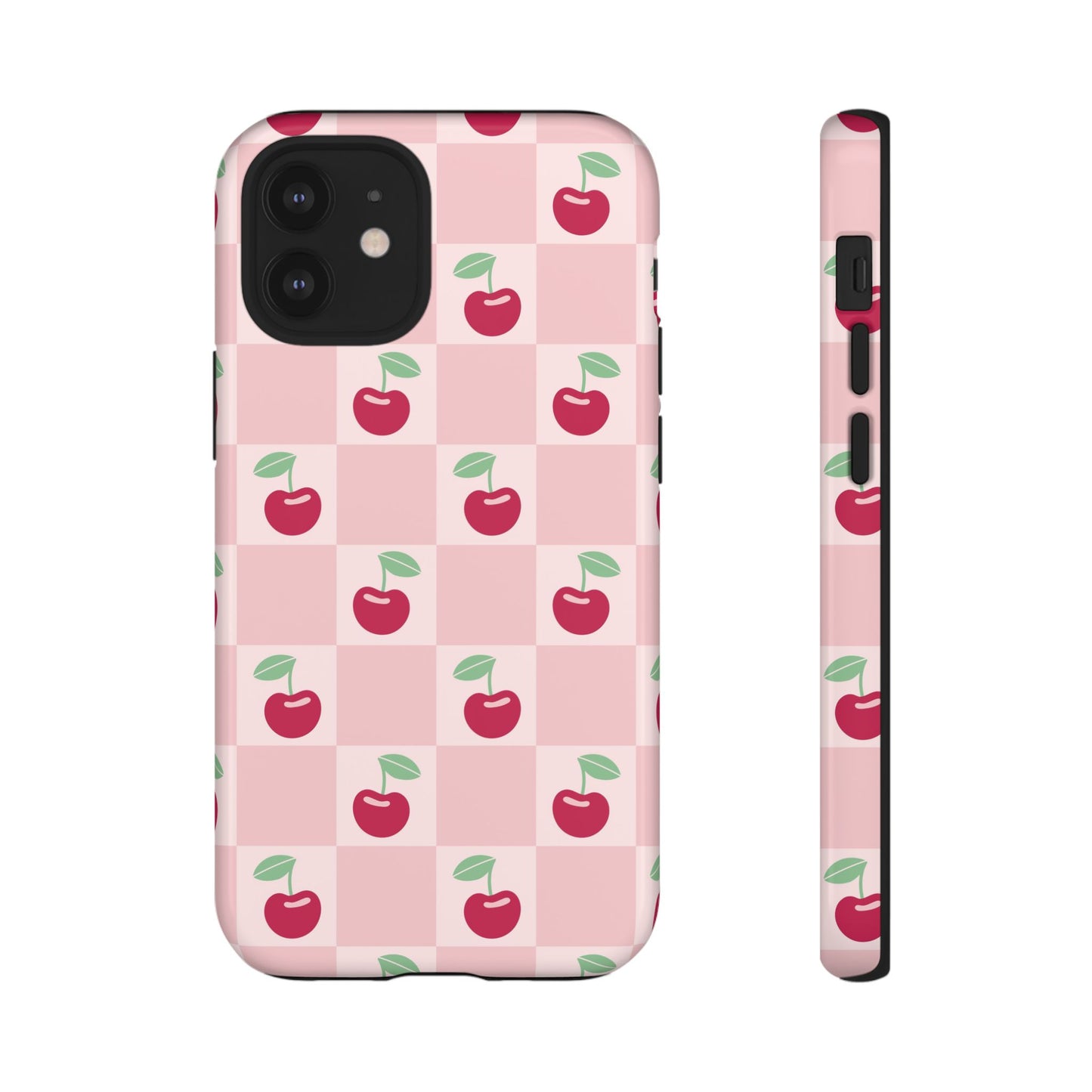 Pink Checkered Cherry Tough iPhone Cases | iPhone 15, 14, 13, 12-7 | Samsung Galaxy | Google Pixel