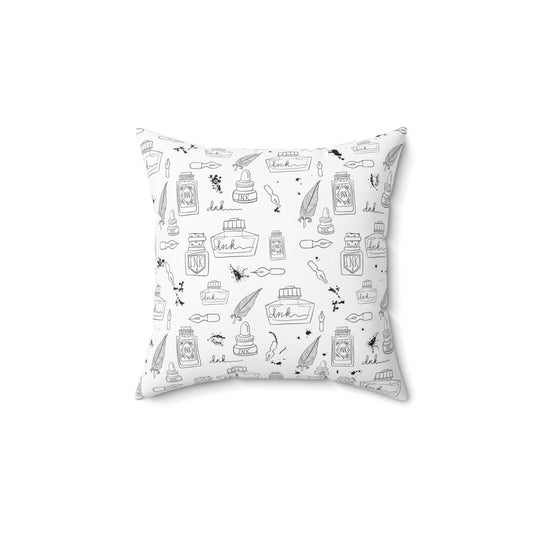 Tortured Poets Inspired Black and White Spun Polyester Square Pillow | 14", 16", 18", 20" inches | Swiftie Gift | ink, pen, feathers, writer