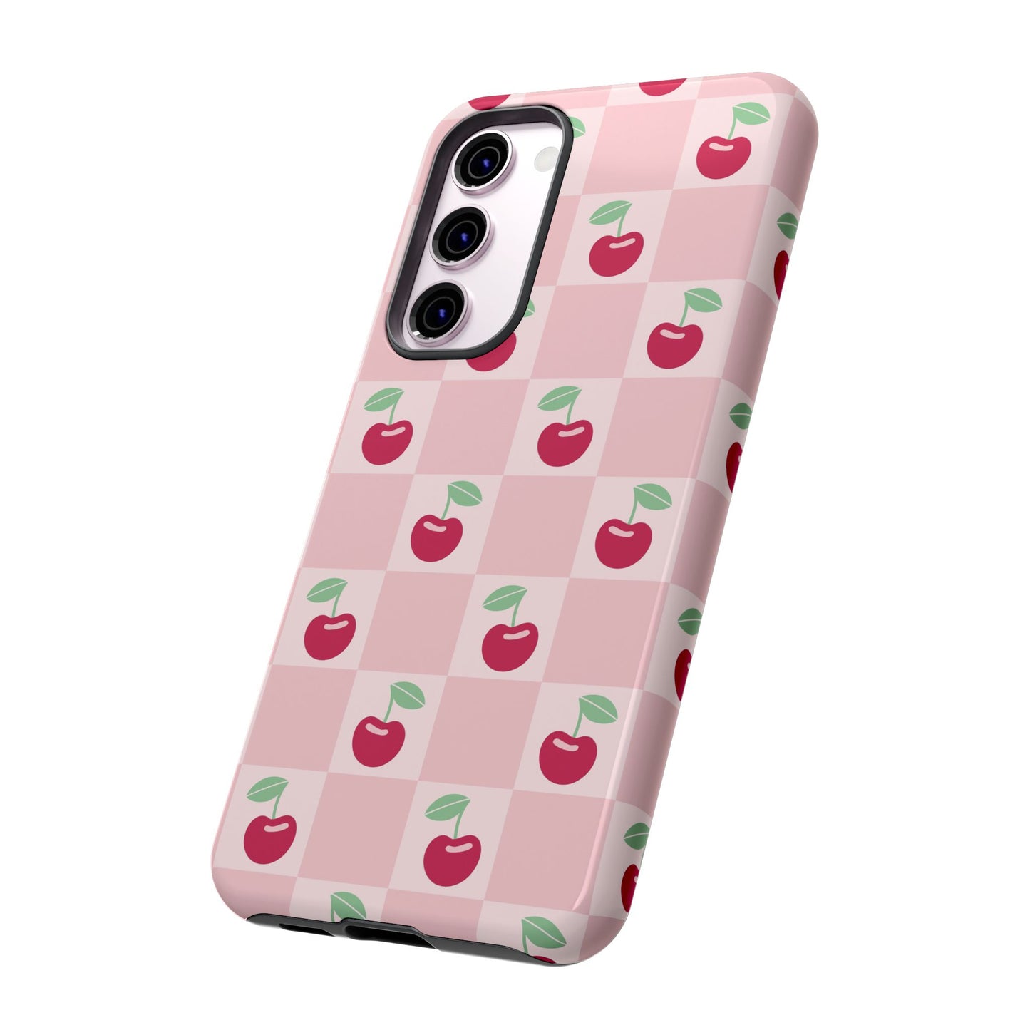 Pink Checkered Cherry Tough iPhone Cases | iPhone 15, 14, 13, 12-7 | Samsung Galaxy | Google Pixel