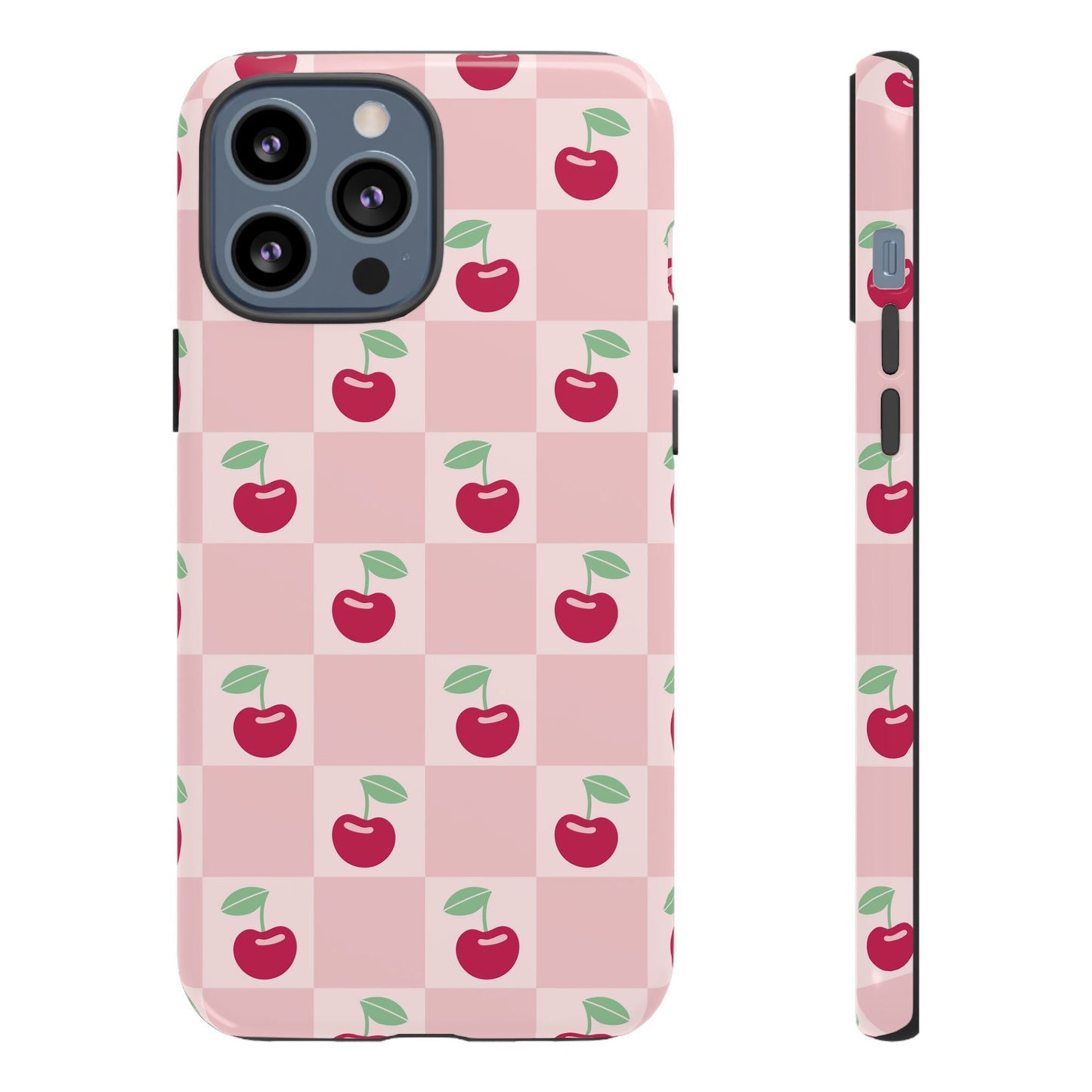 Pink Checkered Cherry Tough iPhone Cases | iPhone 15, 14, 13, 12-7 | Samsung Galaxy | Google Pixel