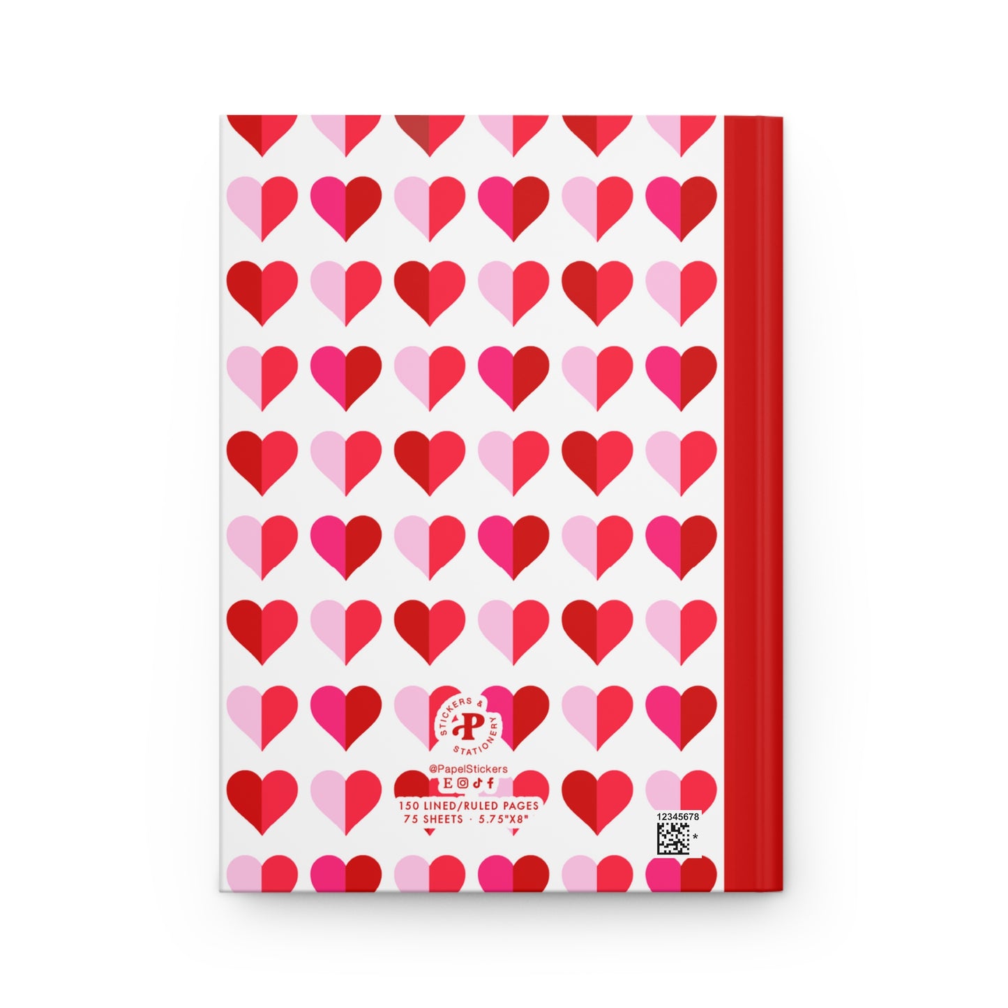 5.75x8" Hardcover RED PINK HEARTS Composition Book, 150 lined pages, Unique Valentine's Day Gift for Kids/Classmate/Coworker/Best Friend