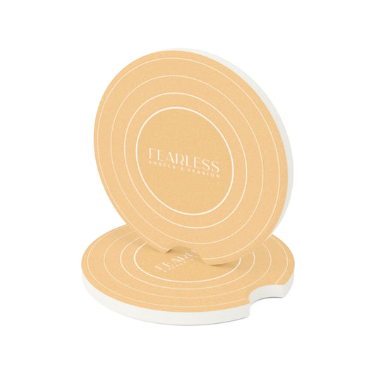 Personalized FEARLESS Golden Yellow Vinyl Record  Soapstone Car Coaster, CUSTOMIZED VERSION'S Name | 2.6" x 2.6" round | Swiftie Fan Gift