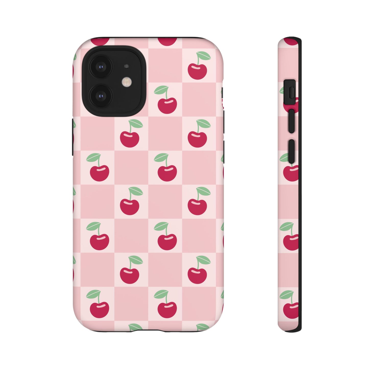 Pink Checkered Cherry Tough iPhone Cases | iPhone 15, 14, 13, 12-7 | Samsung Galaxy | Google Pixel