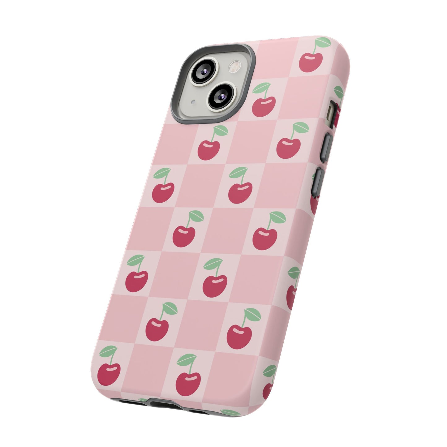 Pink Checkered Cherry Tough iPhone Cases | iPhone 15, 14, 13, 12-7 | Samsung Galaxy | Google Pixel