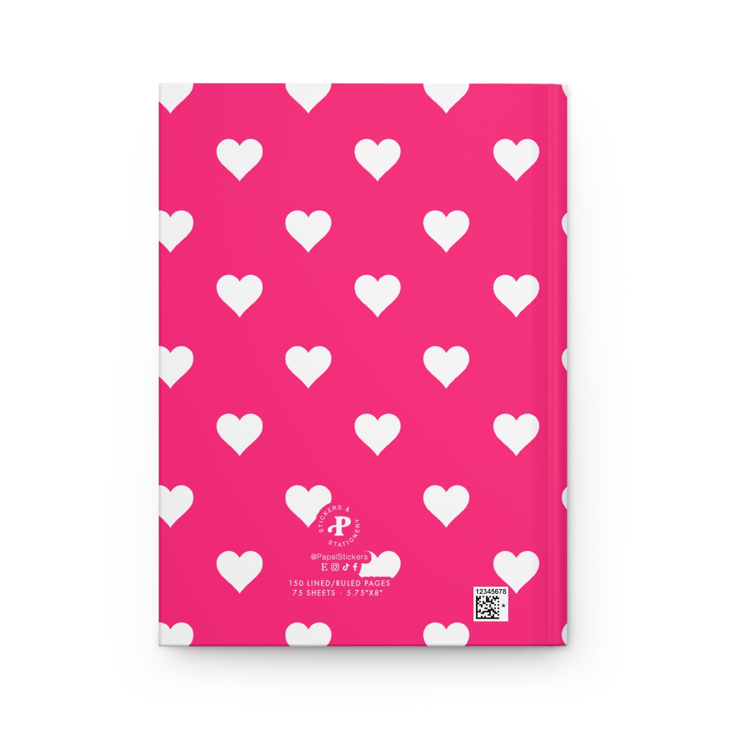 5.75x8" Hardcover WHITE PINK HEARTS Composition Book, 150 lined pages, Unique Valentine's Day Gift for Kids/Classmate/Coworker/Best Friend