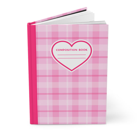 5.75x8" Hardcover PINK PLAID Composition Book, 150 lined pages, Unique Valentine's Day Gift for Kids/Classmate/Coworker/Best Friend