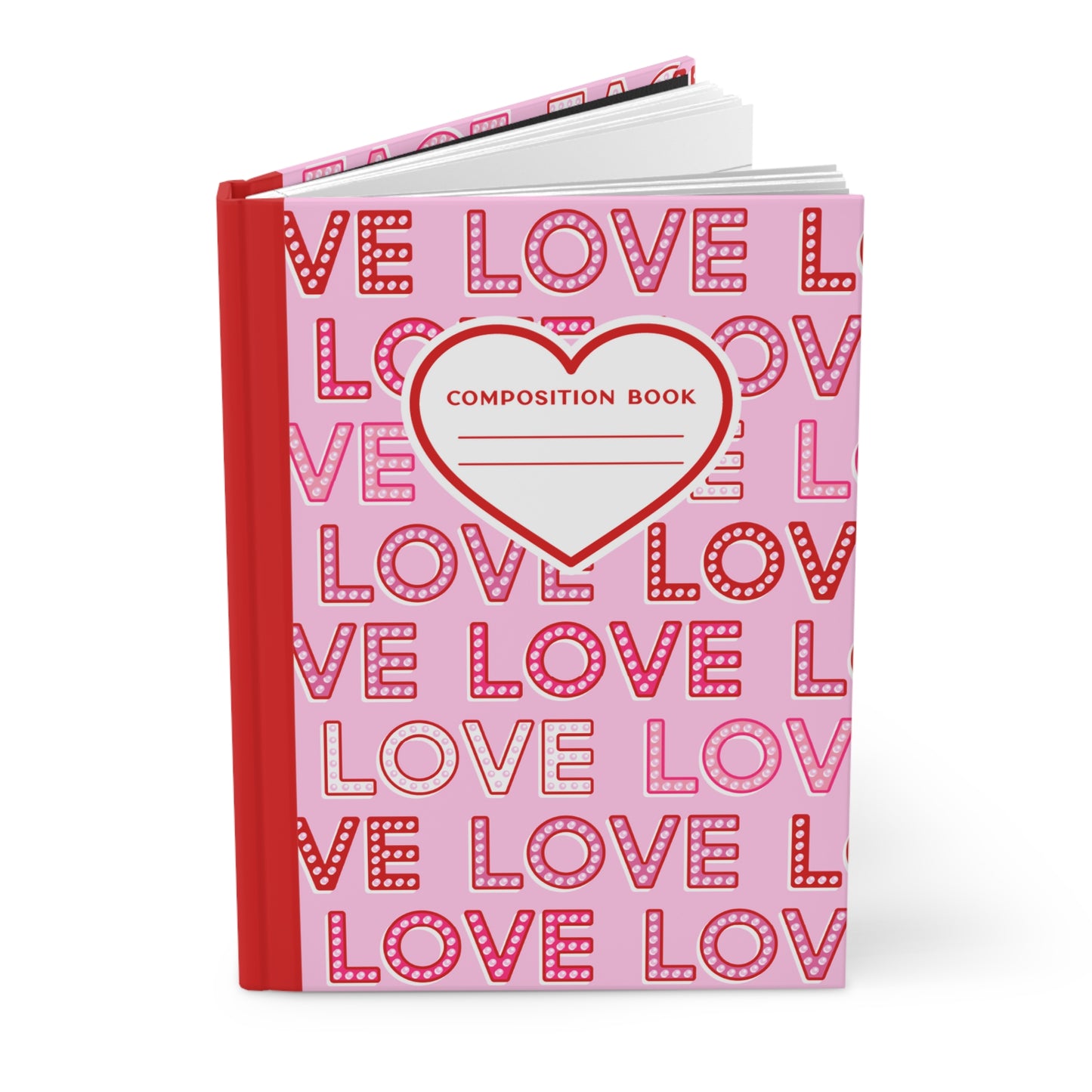 5.75x8" Hardcover PINK LOVE HEART Composition Book, 150 lined pages, Unique Valentine's Day Gift for Kids/Classmate/Coworker/Best Friend