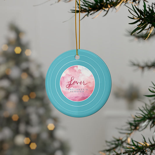 Personalized Ceramic Ornament, LOVER Blue Clouds Vinyl Record | CUSTOM VERSION's Name or Era | 4" x 4" | Swiftie Gift Fan Present