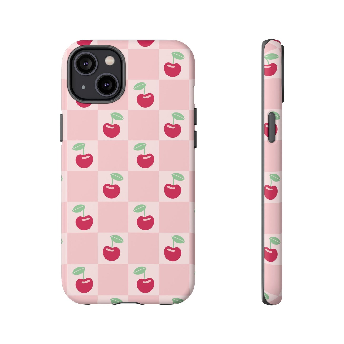 Pink Checkered Cherry Tough iPhone Cases | iPhone 15, 14, 13, 12-7 | Samsung Galaxy | Google Pixel