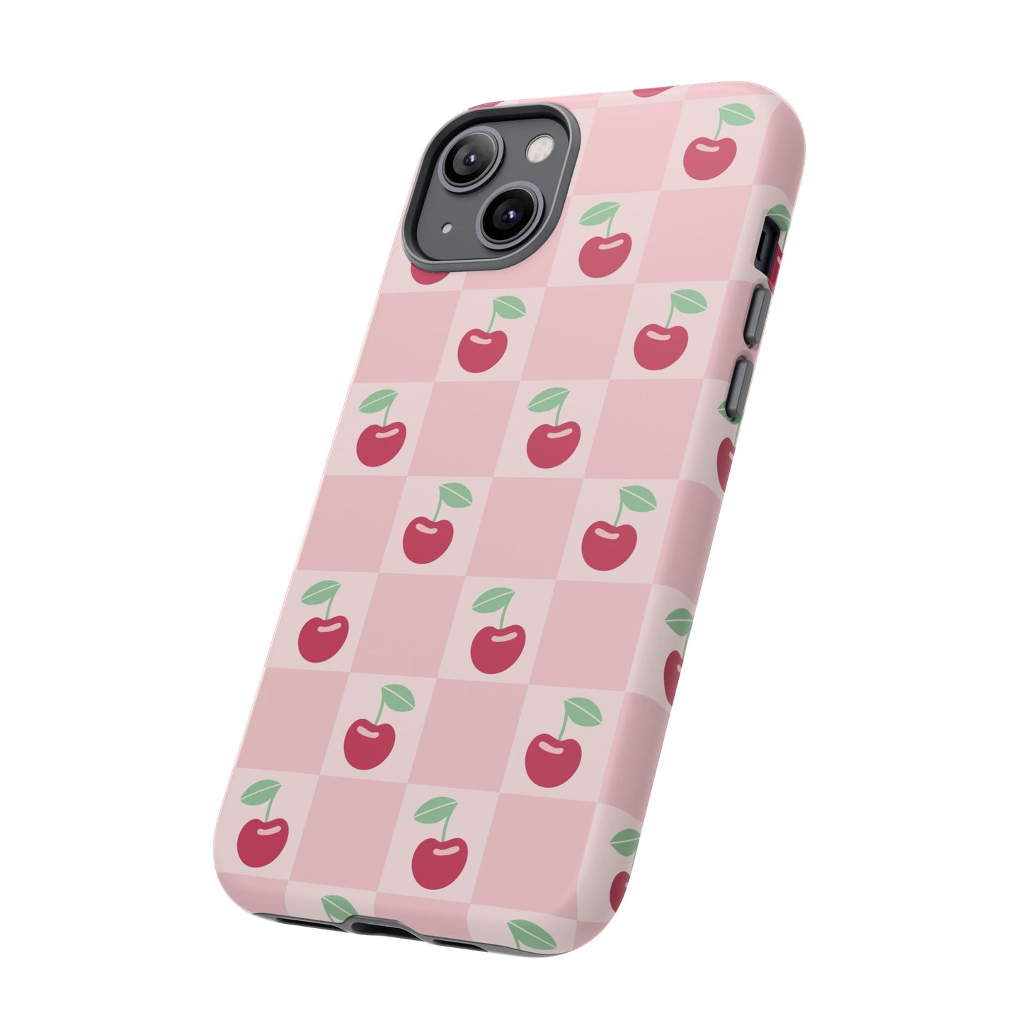 Pink Checkered Cherry Tough iPhone Cases | iPhone 15, 14, 13, 12-7 | Samsung Galaxy | Google Pixel