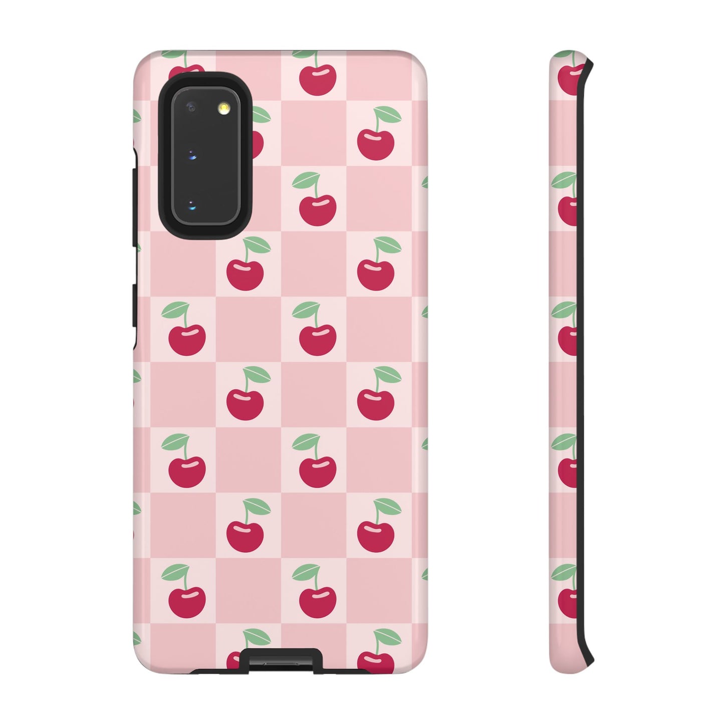 Pink Checkered Cherry Tough iPhone Cases | iPhone 15, 14, 13, 12-7 | Samsung Galaxy | Google Pixel