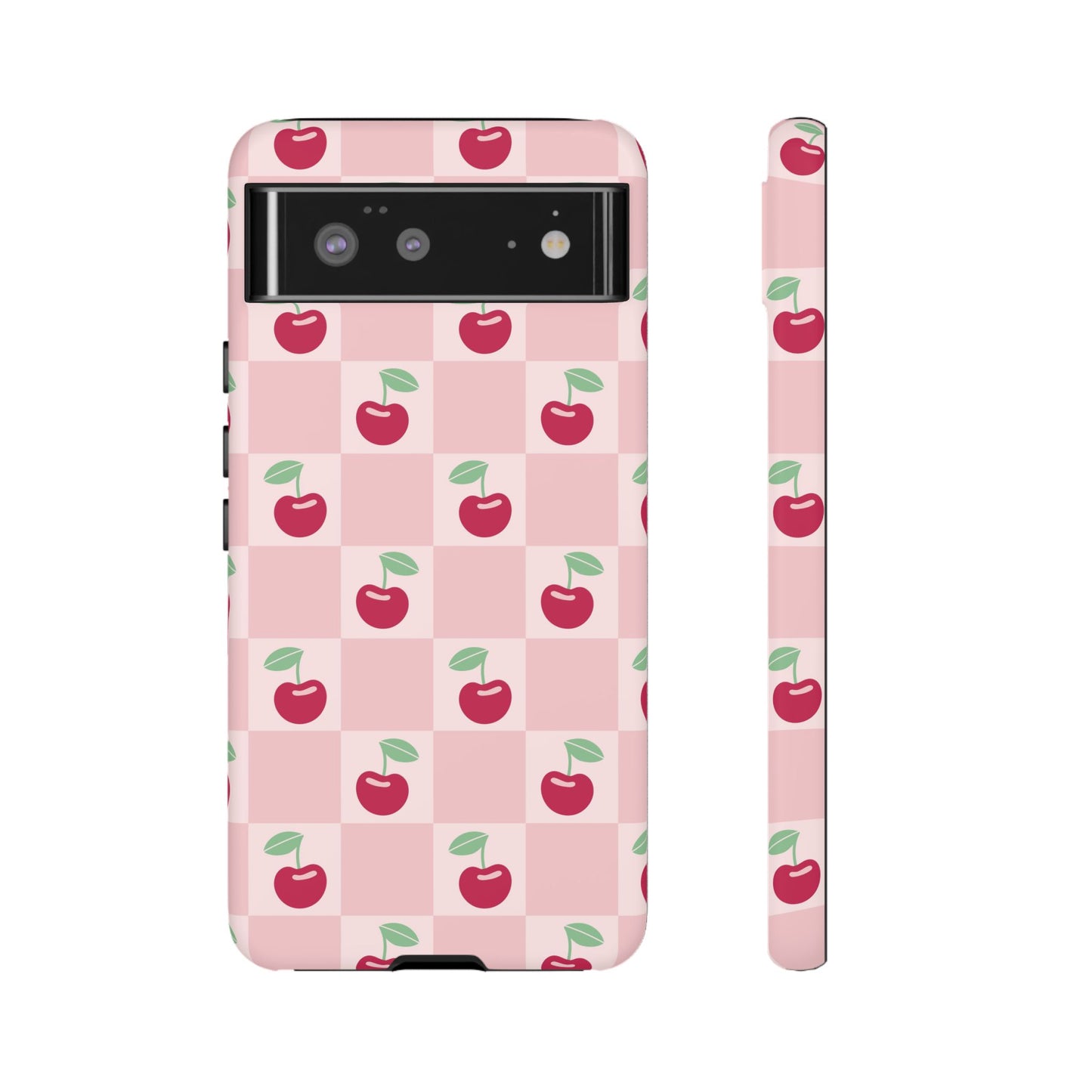 Pink Checkered Cherry Tough iPhone Cases | iPhone 15, 14, 13, 12-7 | Samsung Galaxy | Google Pixel