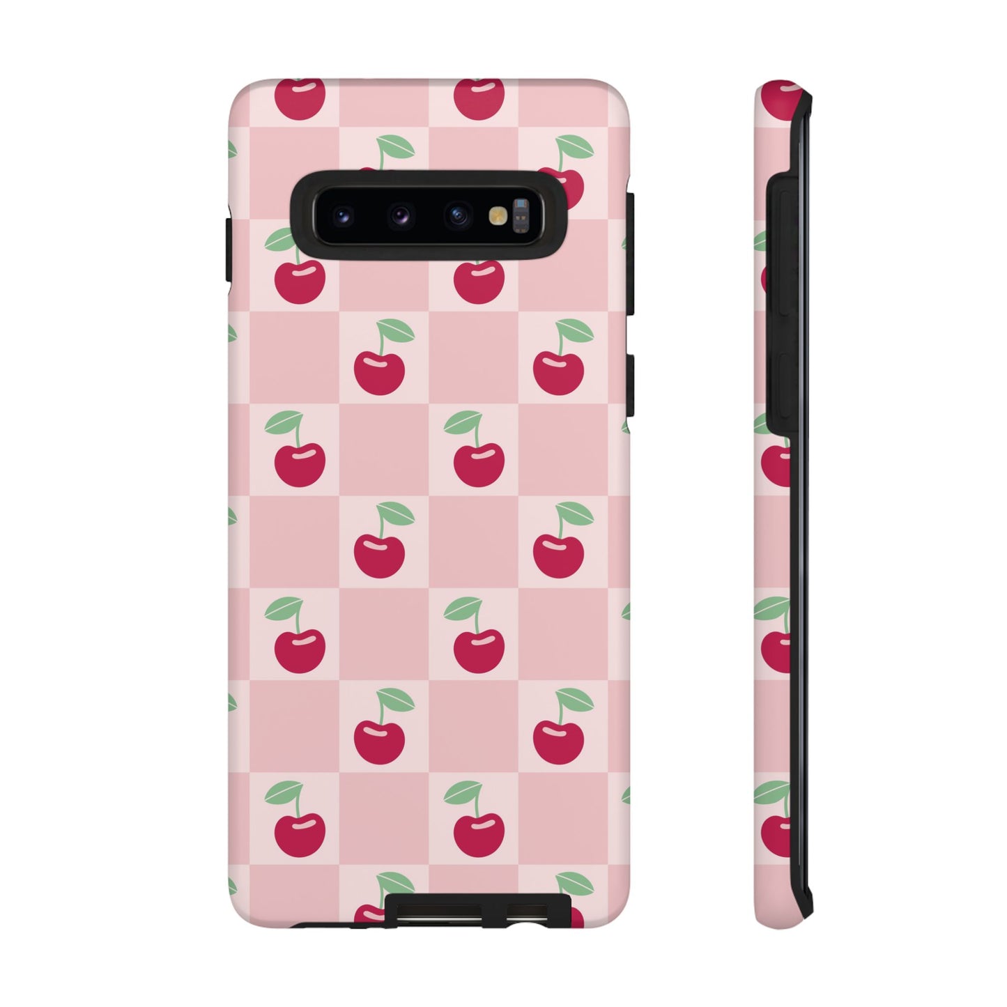 Pink Checkered Cherry Tough iPhone Cases | iPhone 15, 14, 13, 12-7 | Samsung Galaxy | Google Pixel